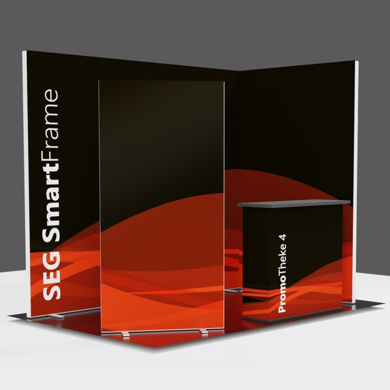 250 cm hoher Messestand Eck SEG Smart Wall 300x200x230cm für 300x200cm Grundfläche
