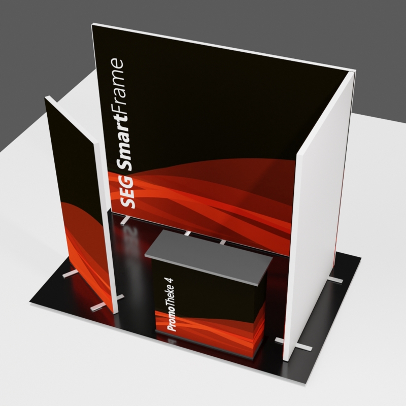 250 cm hoher Messestand Eck SEG Smart Wall 300x200x230cm für 300x200cm Grundfläche