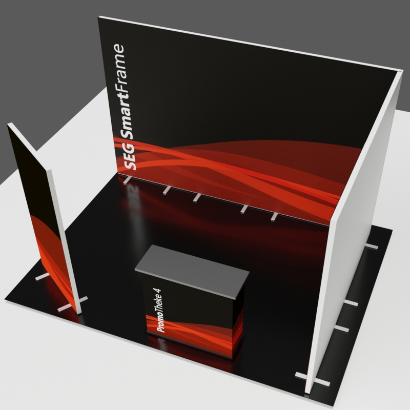 230 cm hoher Messestand Eck SEG SmartWall 400x300x230cm für 400x300cm Grundfläche