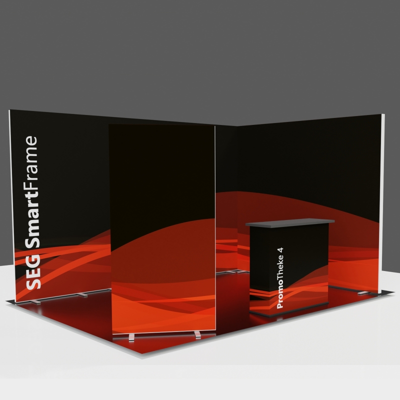 230 cm hoher Messestand Eck SEG SmartWall 400x300x230cm für 400x300cm Grundfläche